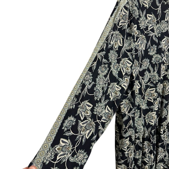 J. Jill Green Paisley Floral Cottagecore 3/4 Sleeve V-Neck Dress Relaxed Size M - Picture 7 of 11